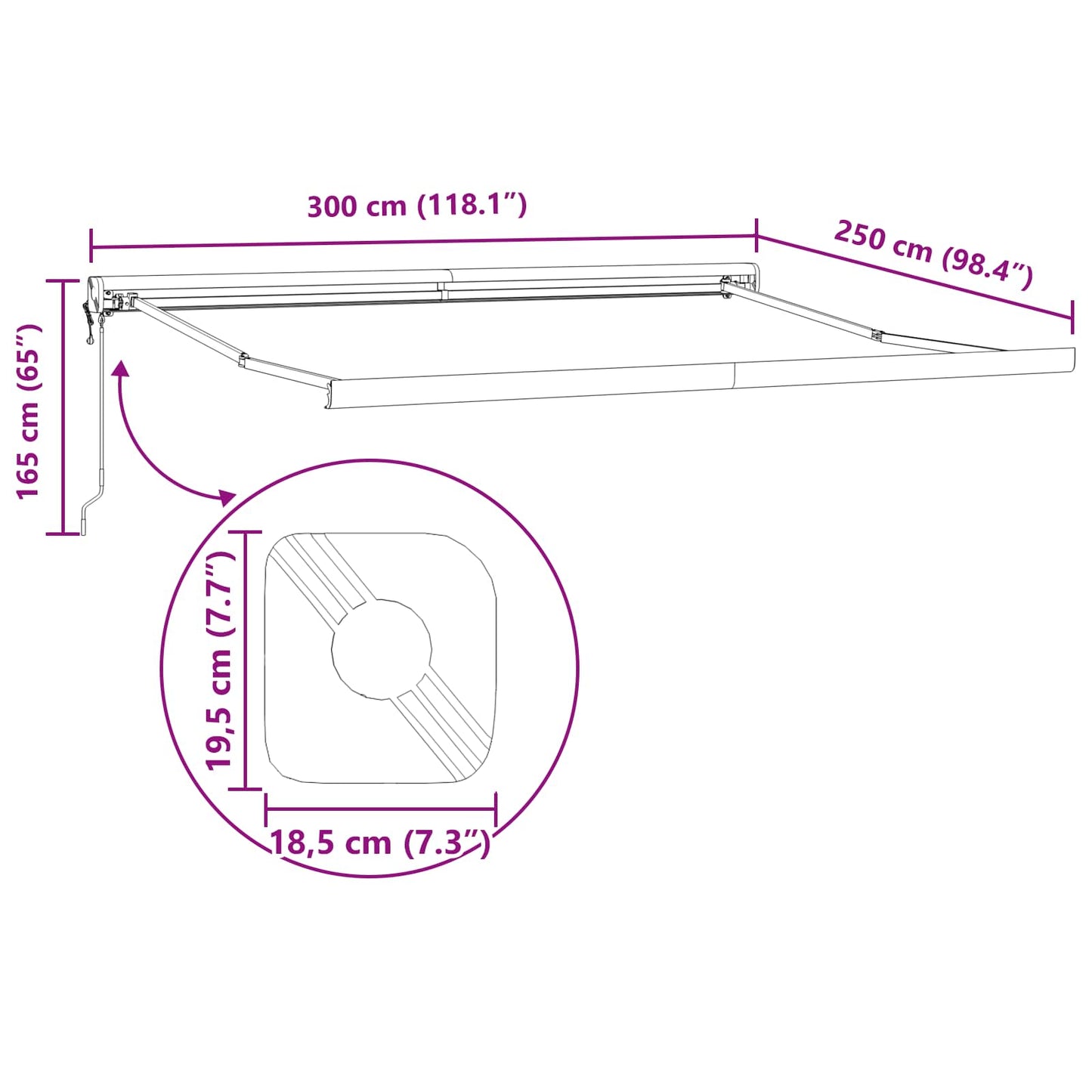 vidaXL Αυτόματη Ανασυρόμενη Τέντα Λευκή 300x250 εκ.