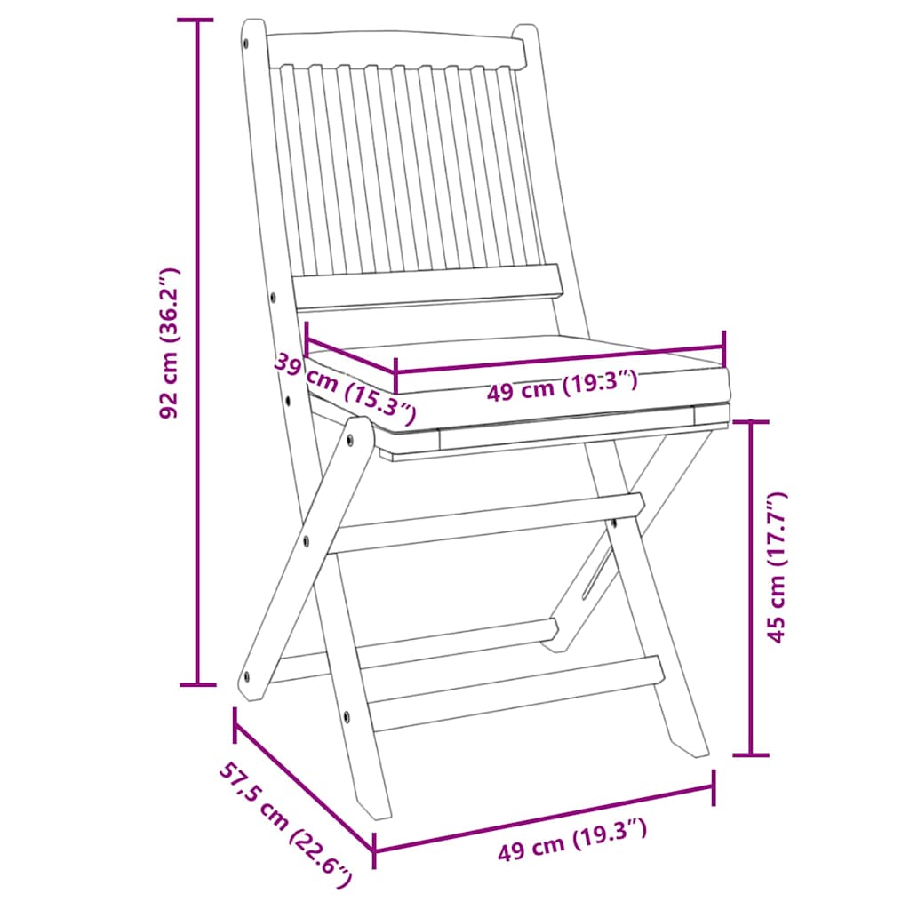 vidaXL Πτυσσόμενη Καρέκλα με μαξιλάρι 6 pcs Λευκό 49 x 57.5 x 92εκ