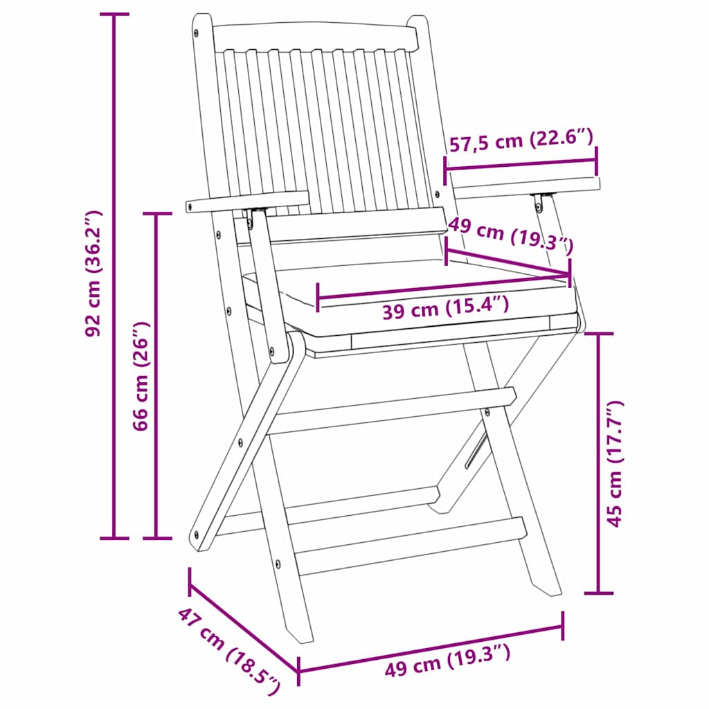 vidaXL Πτυσσόμενη Καρέκλα με μαξιλάρι 8 pcs Λευκό 49 x 57.5 x 92εκ