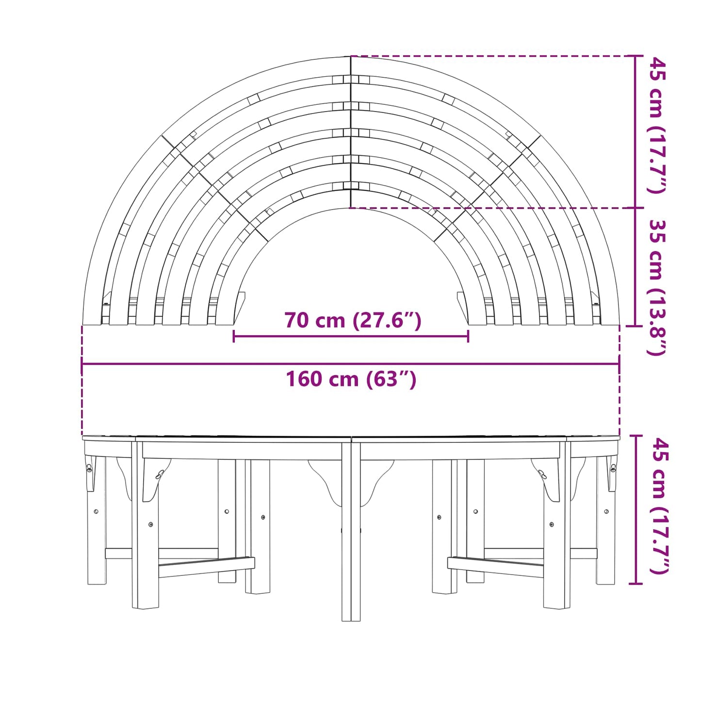 vidaXL Παγκάκι Δέντρου 2 pcs Φυσικό 160 x 80 x 45cm