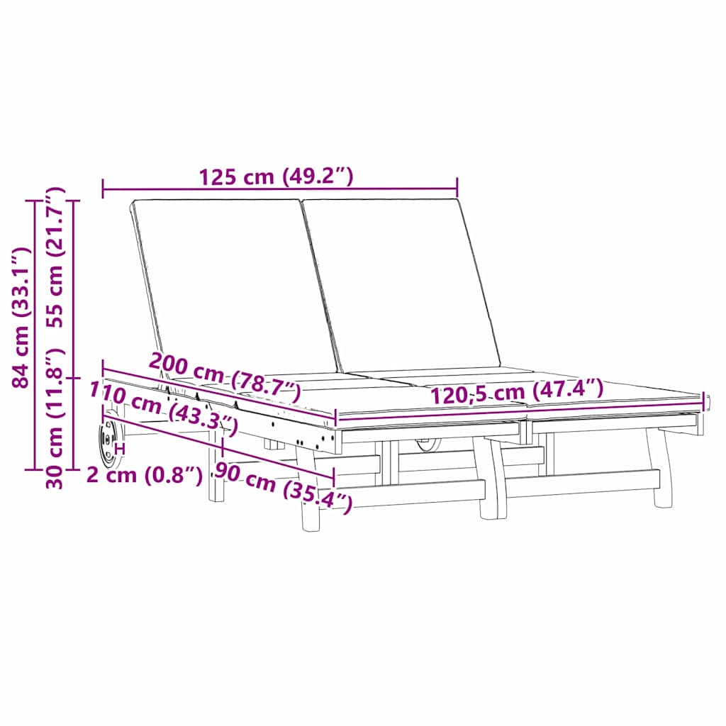 vidaXL Ξαπλώστρα 2-πρόσωπο Καφέ 125 x 200 x 84 εκ. Μασίφ ξύλο ακακίας