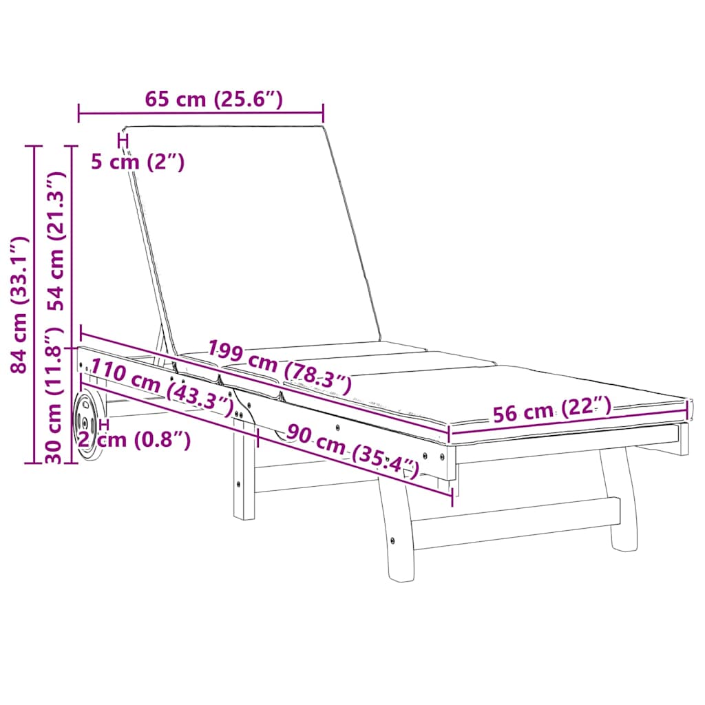 vidaXL Ξαπλώστρα 2 pcs Καφέ 63 x 199 x 85 εκ. Μασίφ ξύλο ακακίας