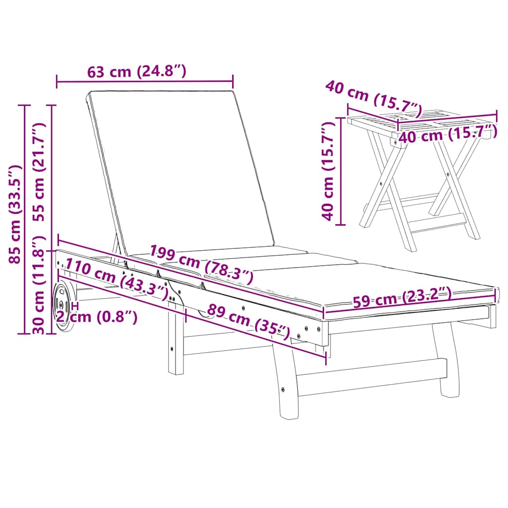 vidaXL Ξαπλώστρα 3 pcs Καφέ 40 x 40 x 40εκ Μασίφ ξύλο ακακίας