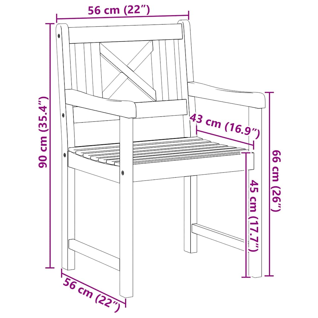 vidaXL Καρέκλα Κήπου 8 pcs Καφέ 56 x 56 x 90 εκ. Μασίφ ξύλο ακακίας