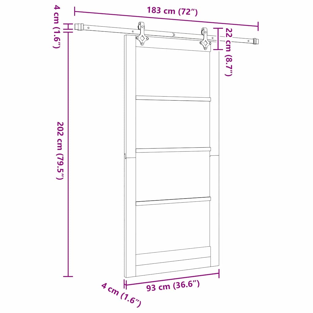vidaXL Συρόμενη Πόρτα ORKDAL 93 x 202 cm Μασίφ ξύλο πεύκου και γυαλί