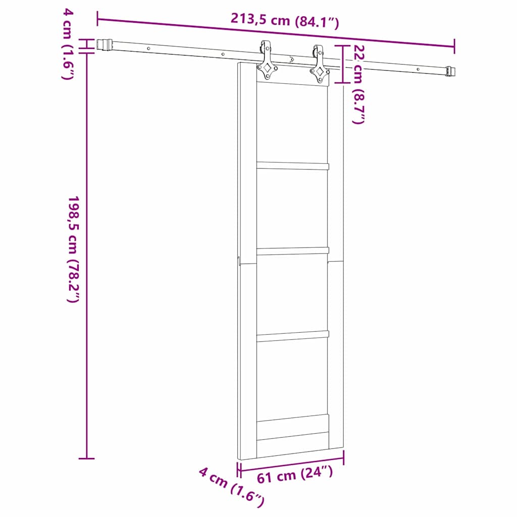 vidaXL Συρόμενη Πόρτα Λευκό 61 x 198,5 εκ. Μασίφ ξύλο πεύκου και γυαλί