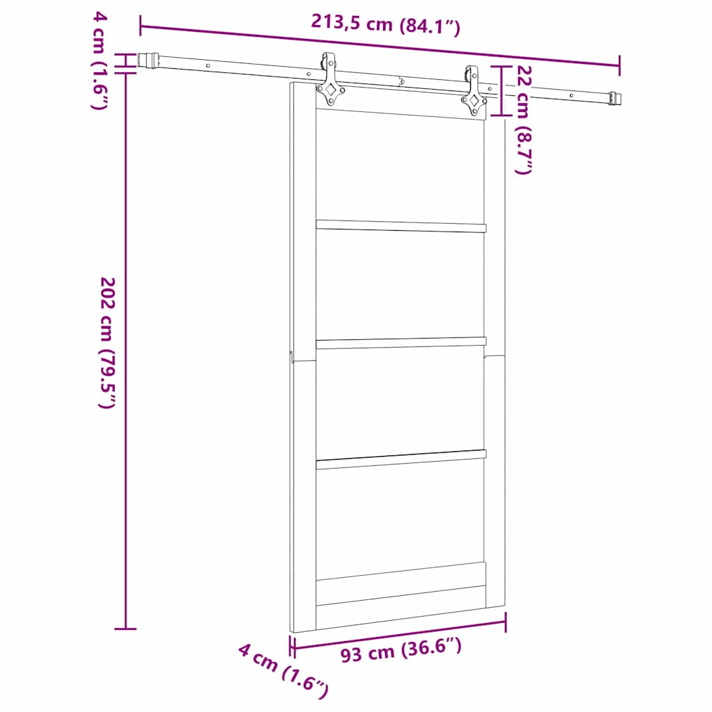 vidaXL Συρόμενη Πόρτα Λευκό 93 x 202 cm Μασίφ ξύλο πεύκου και γυαλί