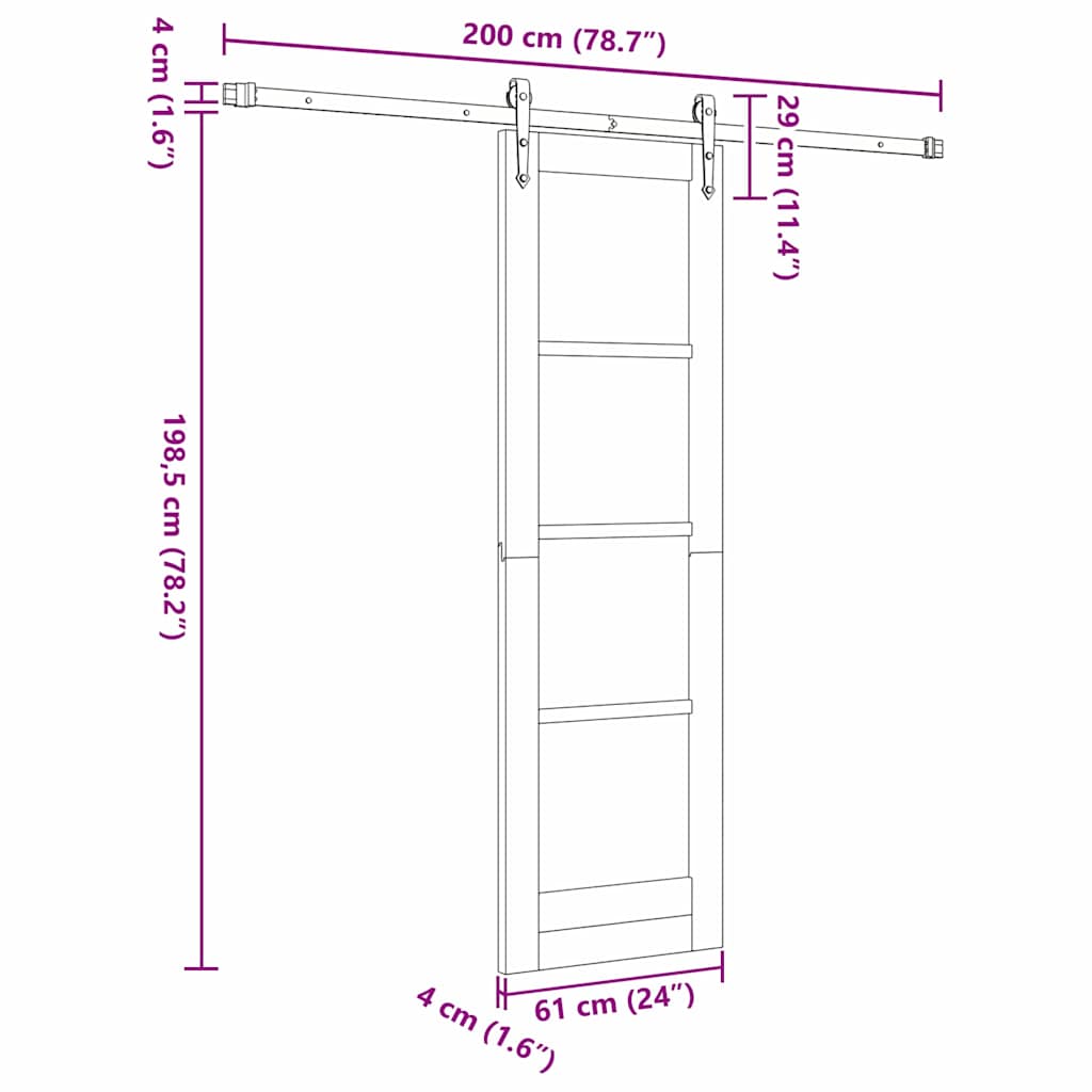 vidaXL Συρόμενη Πόρτα 61 x 198,5 εκ. Μασίφ ξύλο πεύκου και γυαλί