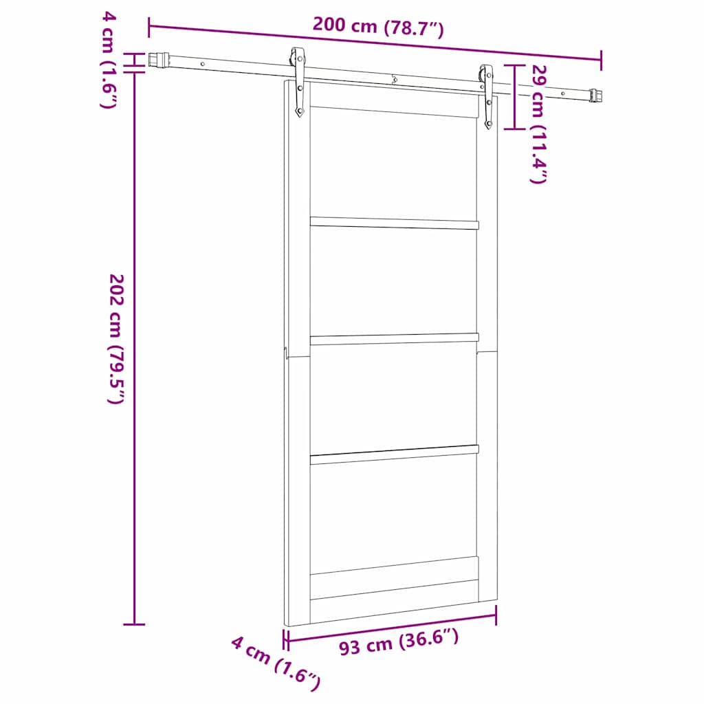 vidaXL Συρόμενη Πόρτα 93 x 202 cm Μασίφ ξύλο πεύκου και γυαλί