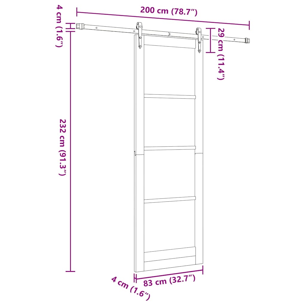 vidaXL Συρόμενη Πόρτα με Σετ Εξαρτημάτων 83x232 εκ. Στερεό Ξύλο Πεύκου