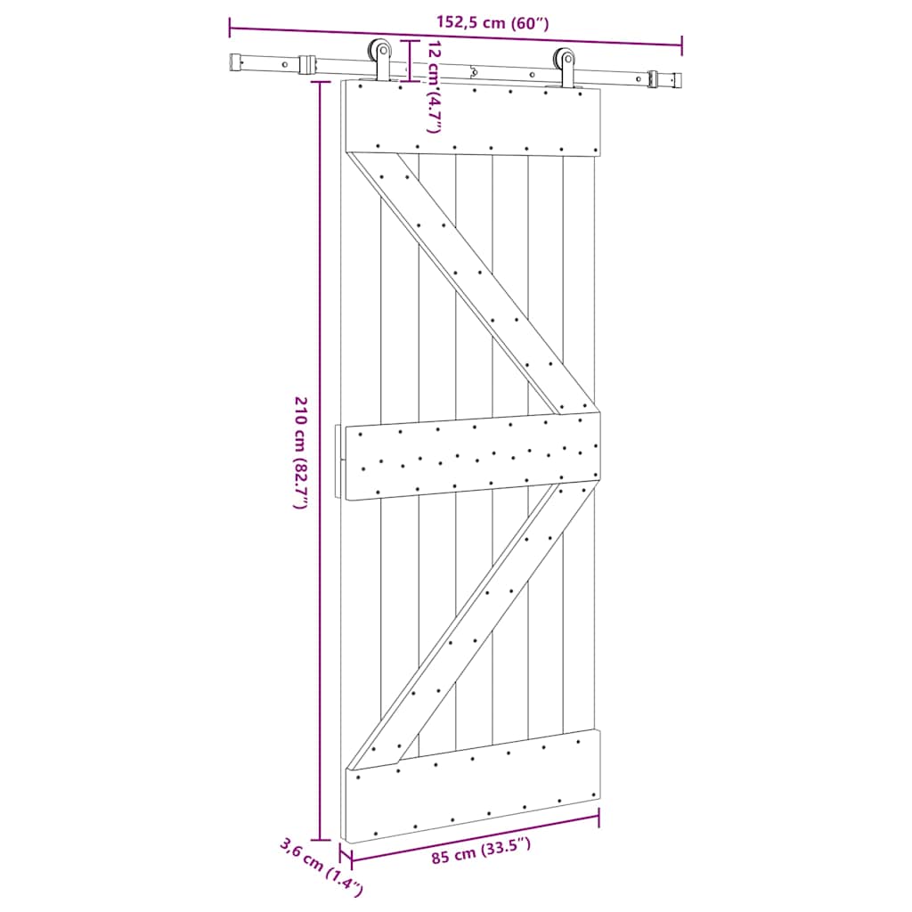 vidaXL Συρόμενη Μεσόπορτα με Μηχανισμό 85 x 210 εκ. Μασίφ Ξύλο Πεύκου