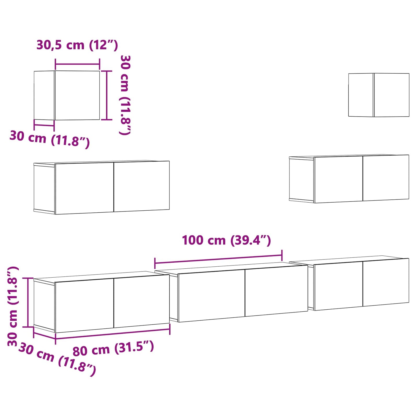 vidaXL Σετ επίπλου τηλεόρασης 7 pcs Μαύρη Οξυά 100 x 30 x 30 cm