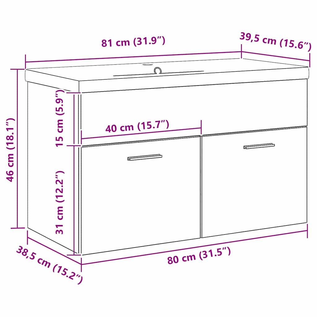 vidaXL Ντουλάπι Μπάνιου Μαύρη Οξυά 80 x 38,5 x 46 cm