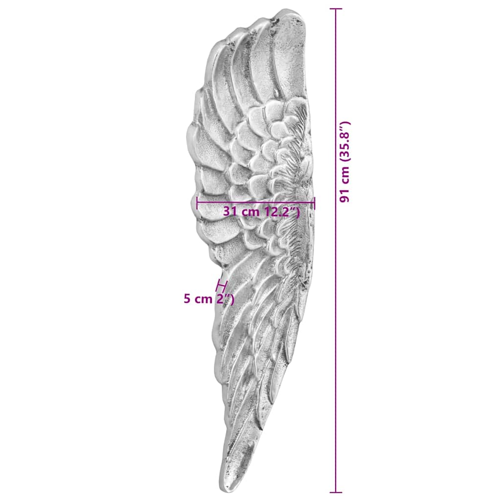 vidaXL Γλυπτό Φτερών Ασημί 31 x 5 x 91 εκ Αλουμίνιο