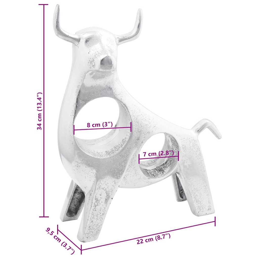 vidaXL Γλυπτό ταύρου Ασημί 22 x 9.5 x 34 εκ Αλουμίνιο