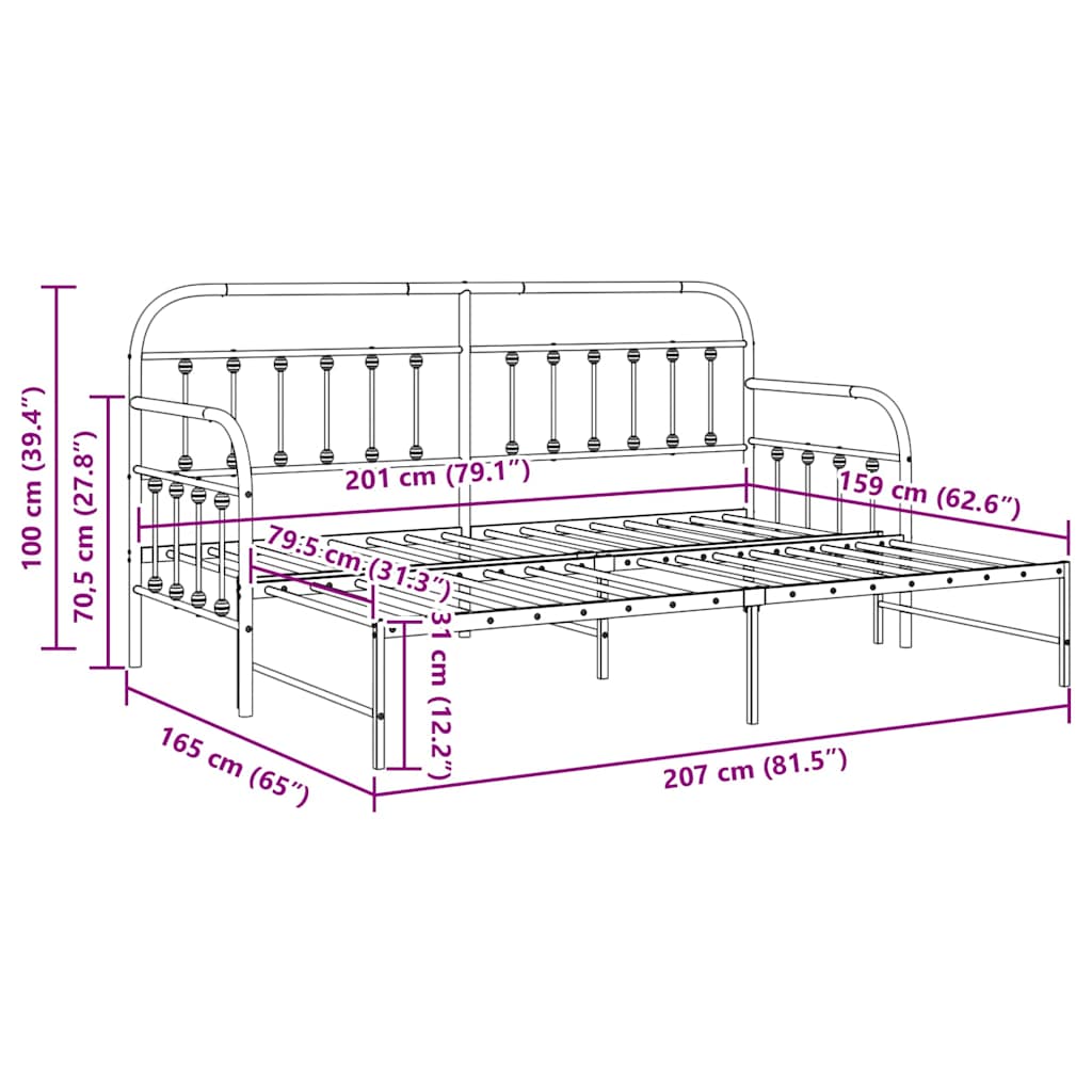 vidaXL Σκελετός κρεβατιού ημέρας Λευκό 80 x 200 cm