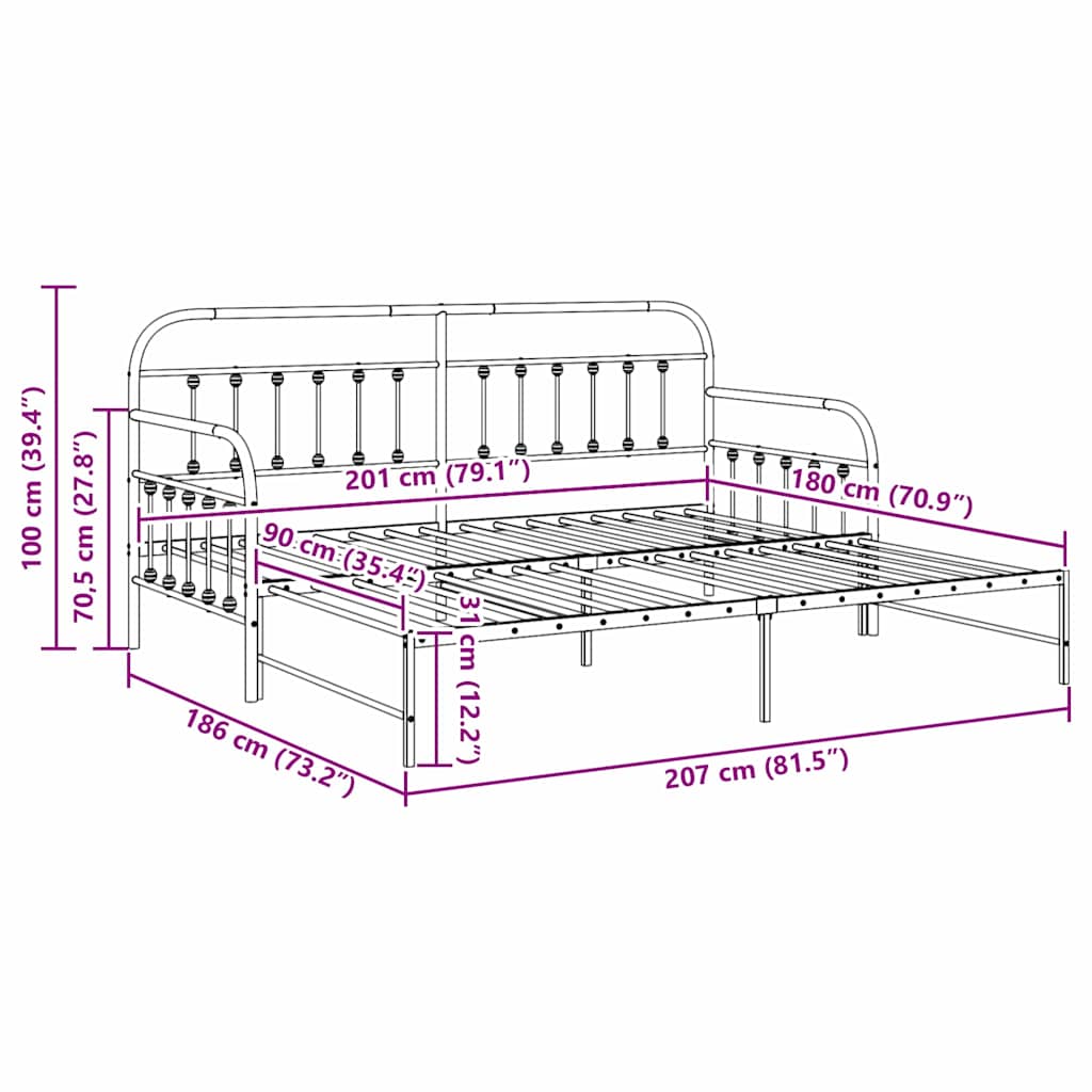 vidaXL Σκελετός κρεβατιού ημέρας Λευκό 90 x 200 cm