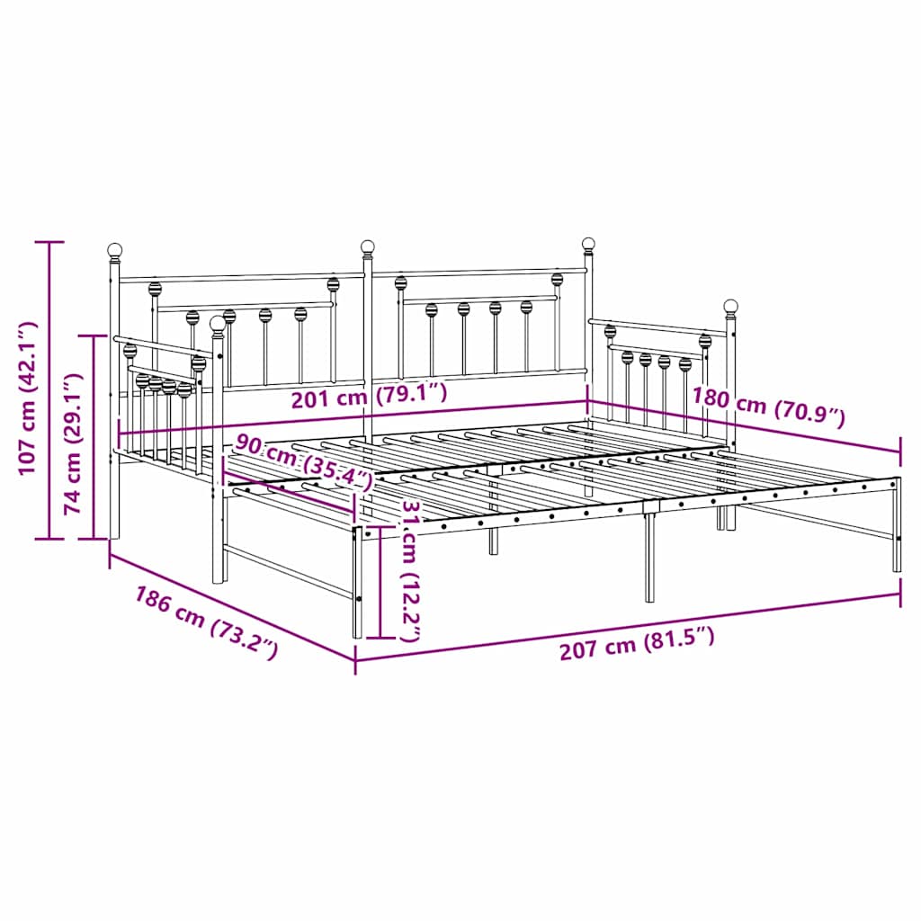 vidaXL Σκελετός κρεβατιού ημέρας Λευκό 90 x 200 cm Ατσάλι