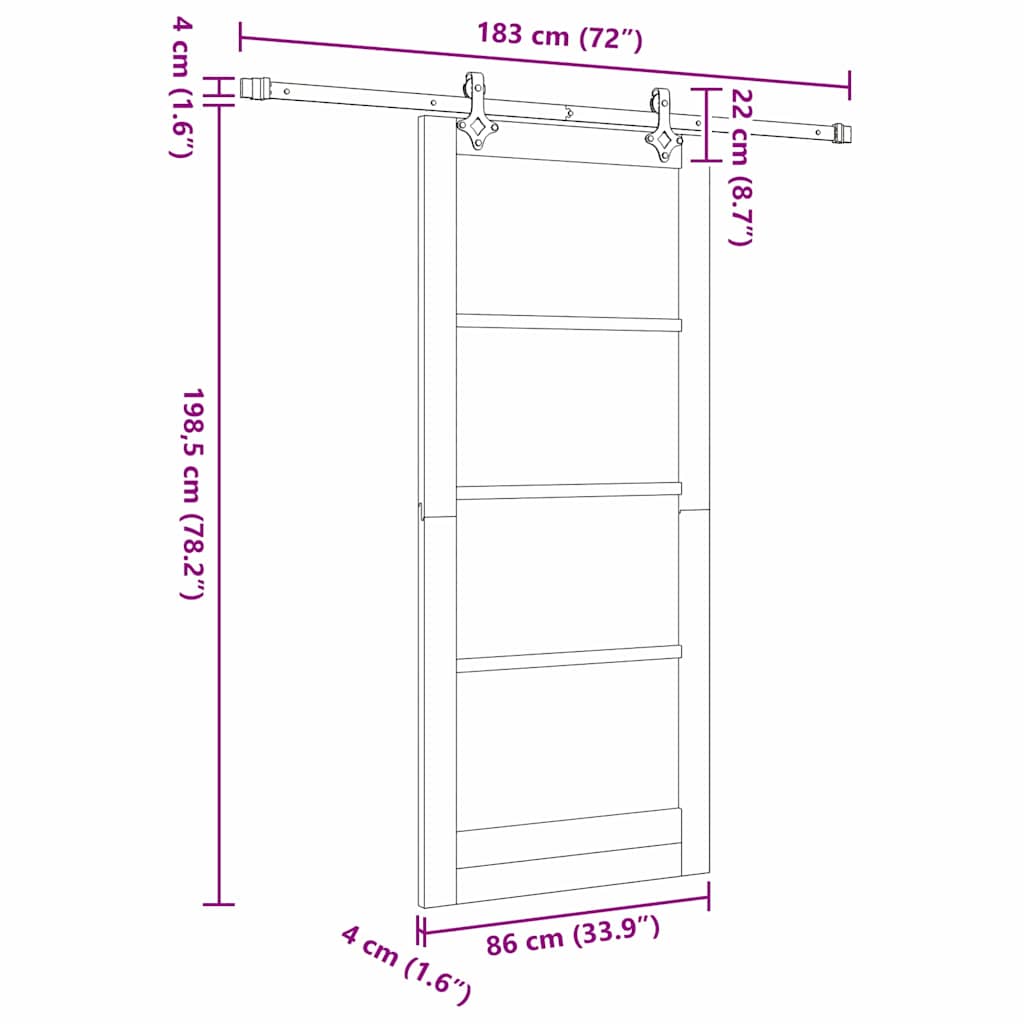 vidaXL Συρόμενη Πόρτα Φυσικό και μαύρο 86 x 198.5 cm