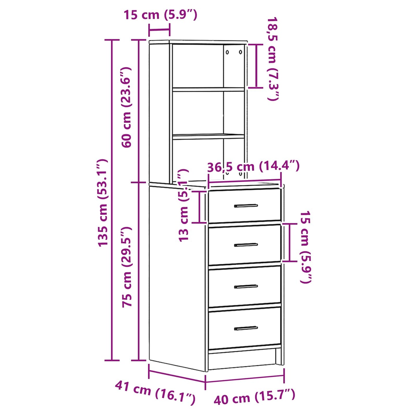 vidaXL Highboard Καπνιστή δρυς 40 x 41 x 135 εκ. Επεξεργασμένο ξύλο