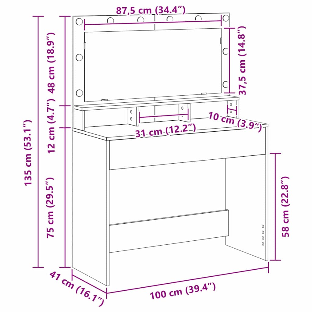 vidaXL Τραπέζι περιποίησης Παλιό ξύλο 100 x 41 x 135 εκ.