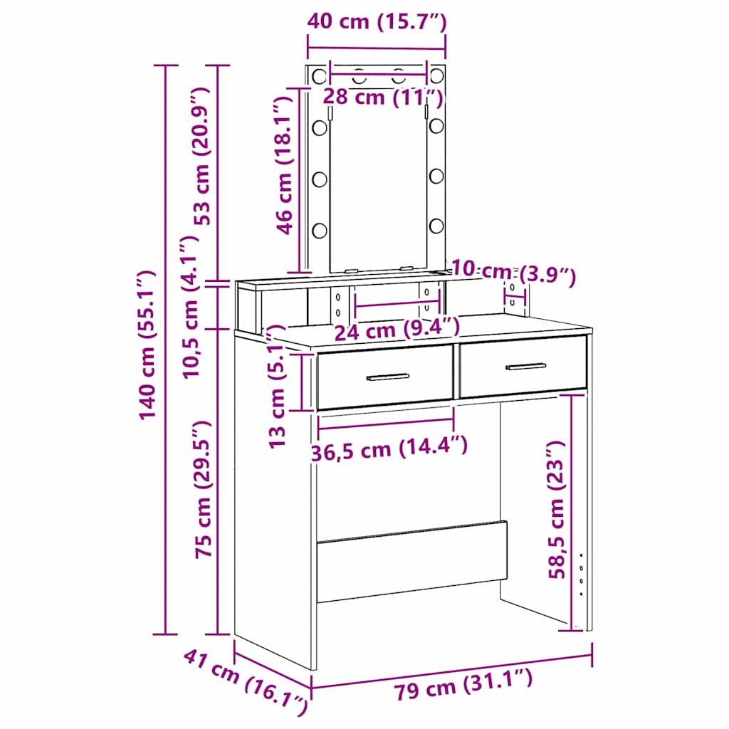 vidaXL Τραπέζι περιποίησης Λευκό 79 x 41 x 140 εκ. Επεξεργασμένο Ξύλο