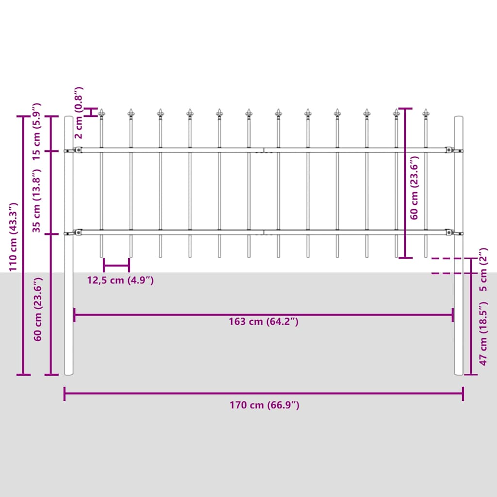 vidaXL Φράχτης Κήπου WOERDEN 8 τμχ. 13,6 x 0,6 μ Ατσάλι με Πούδρα