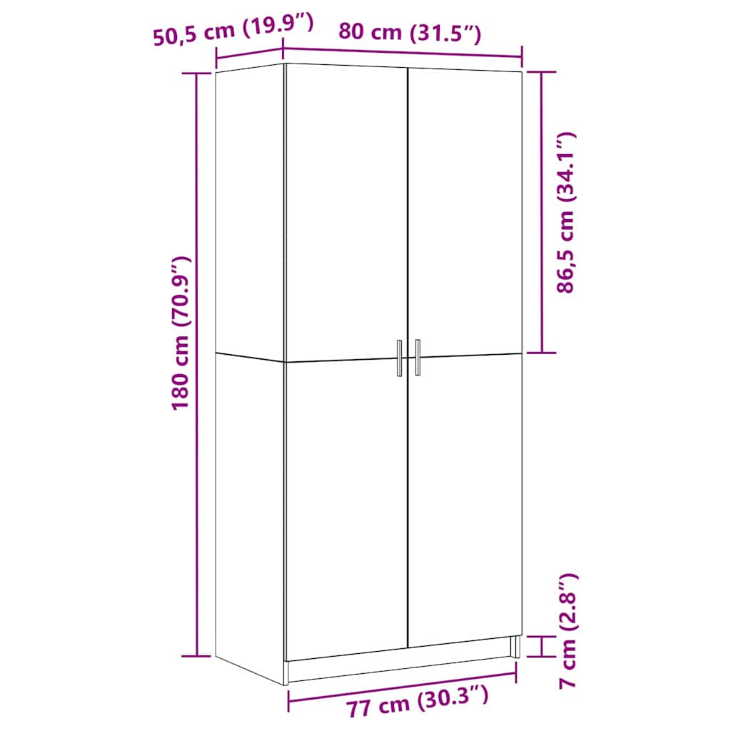 vidaXL Ντουλάπι με πόρτα Μαύρο 80 x 51 x 180 εκ Επεξεργασμένο ξύλο
