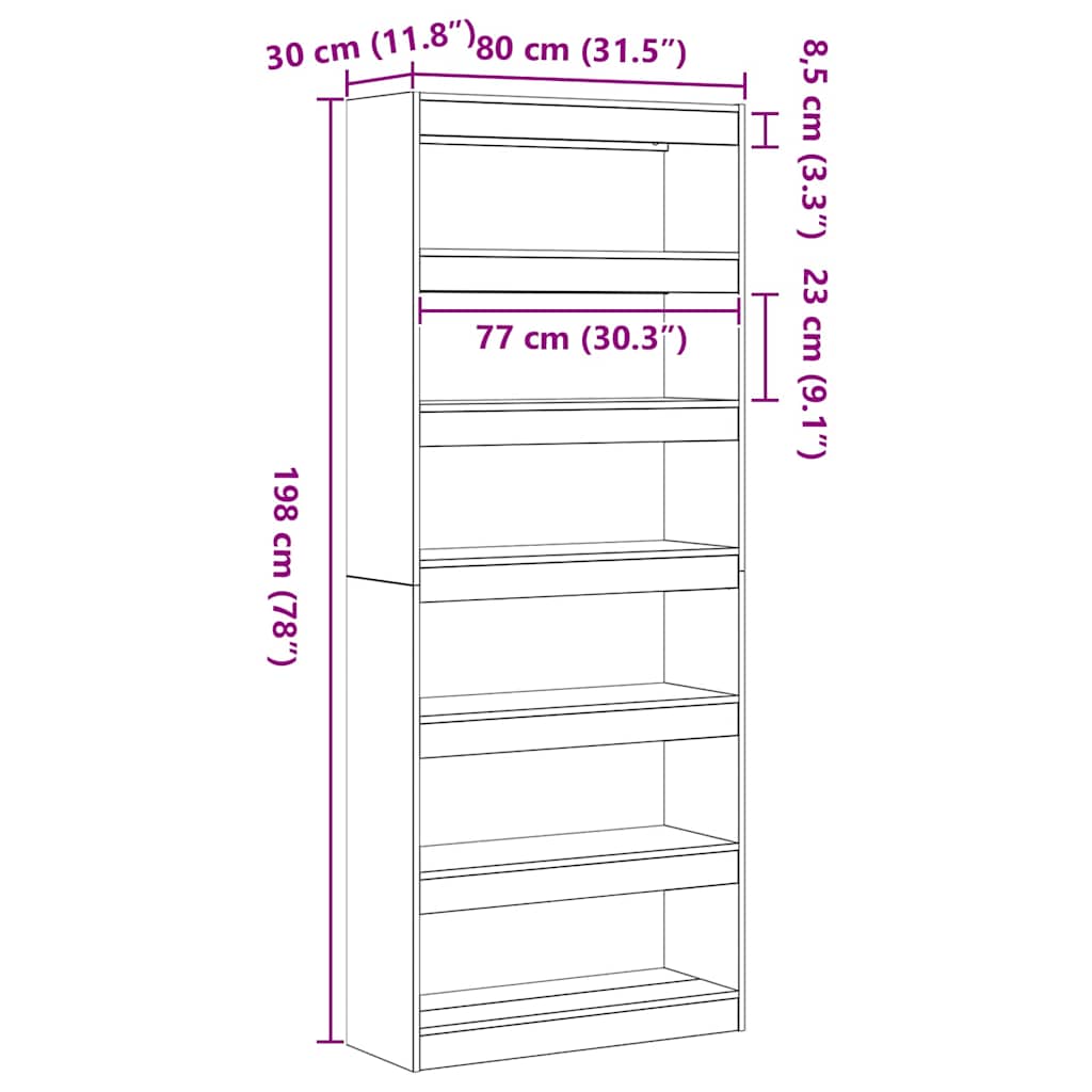 vidaXL Βιβλιοθήκη Sonoma Δρυς 80 x 30 x 198 εκ Επεξεργασμένο ξύλο