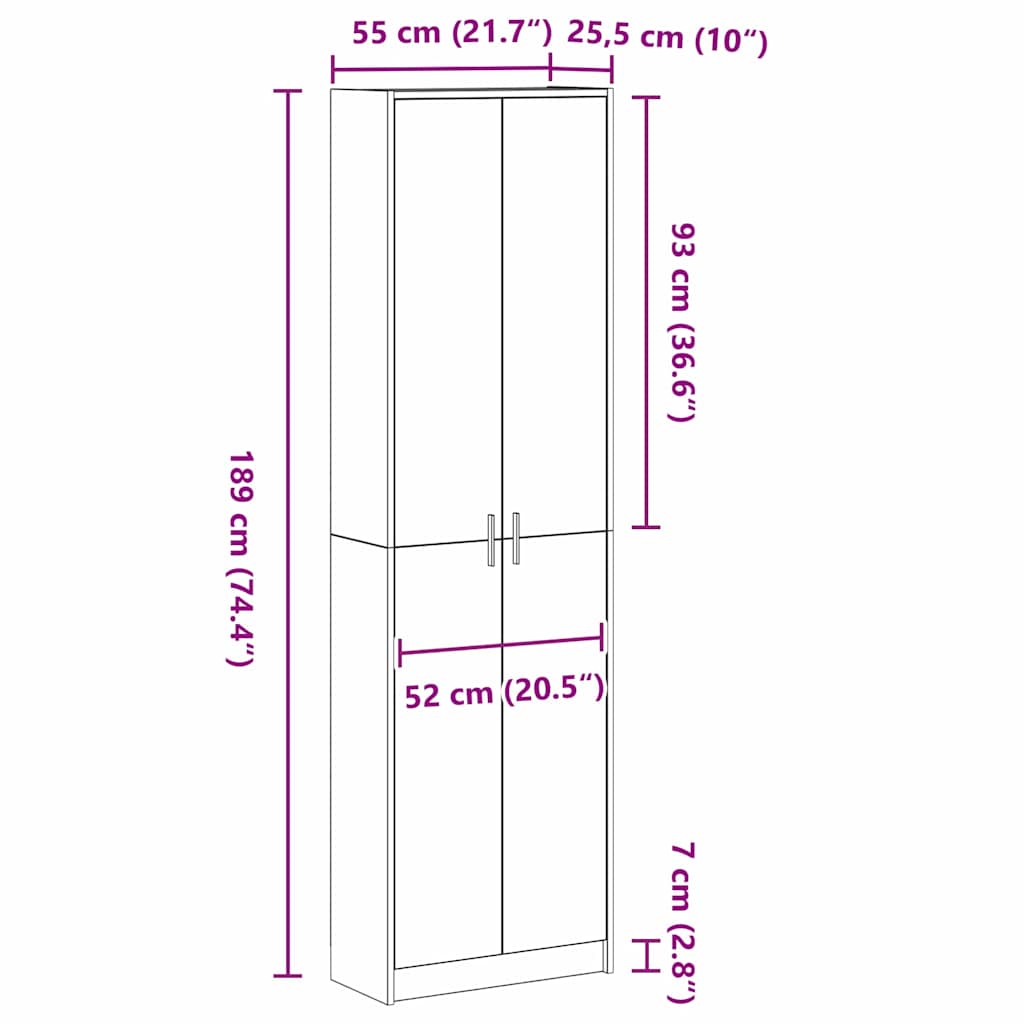 vidaXL Ντουλάπι Γκρι sonoma 55 x 25 x 189 εκ. Επεξεργασμένο ξύλο