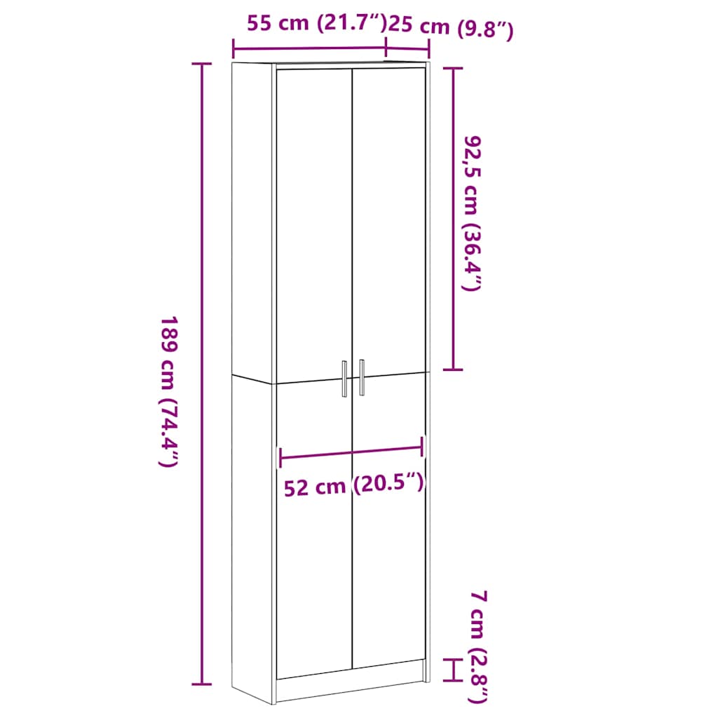 vidaXL Ντουλάπι Παλαιό ξύλο 55 x 25 x 189 εκ. Επεξεργασμένο ξύλο