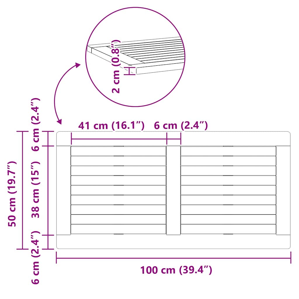 vidaXL Επιφάνεια Τραπεζιού 100x50x2,2 cm Ορθογώνιο Μασίφ ξύλο Acacia