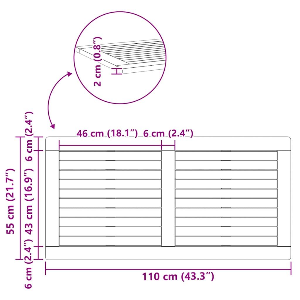 vidaXL Ρουστίκ Επιφάνεια Τραπεζιού 110x55x2 εκ. από Μασίφ Ξύλο Acacia
