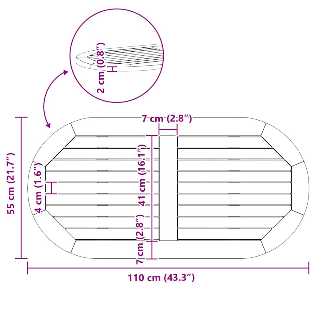 vidaXL Επιφάνεια Τραπεζιού 110x55x2,2 εκ. Ωοειδής Μασίφ Ξύλο Ακακίας
