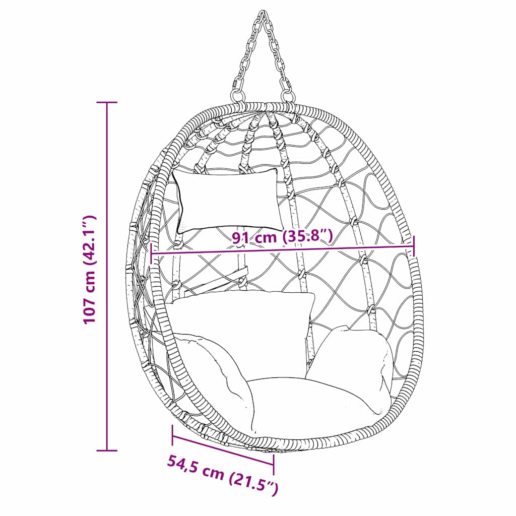 vidaXL Κρεμαστή καρέκλα αυγό Κρεμ λευκό 91,5 x 60 x 110 εκ.