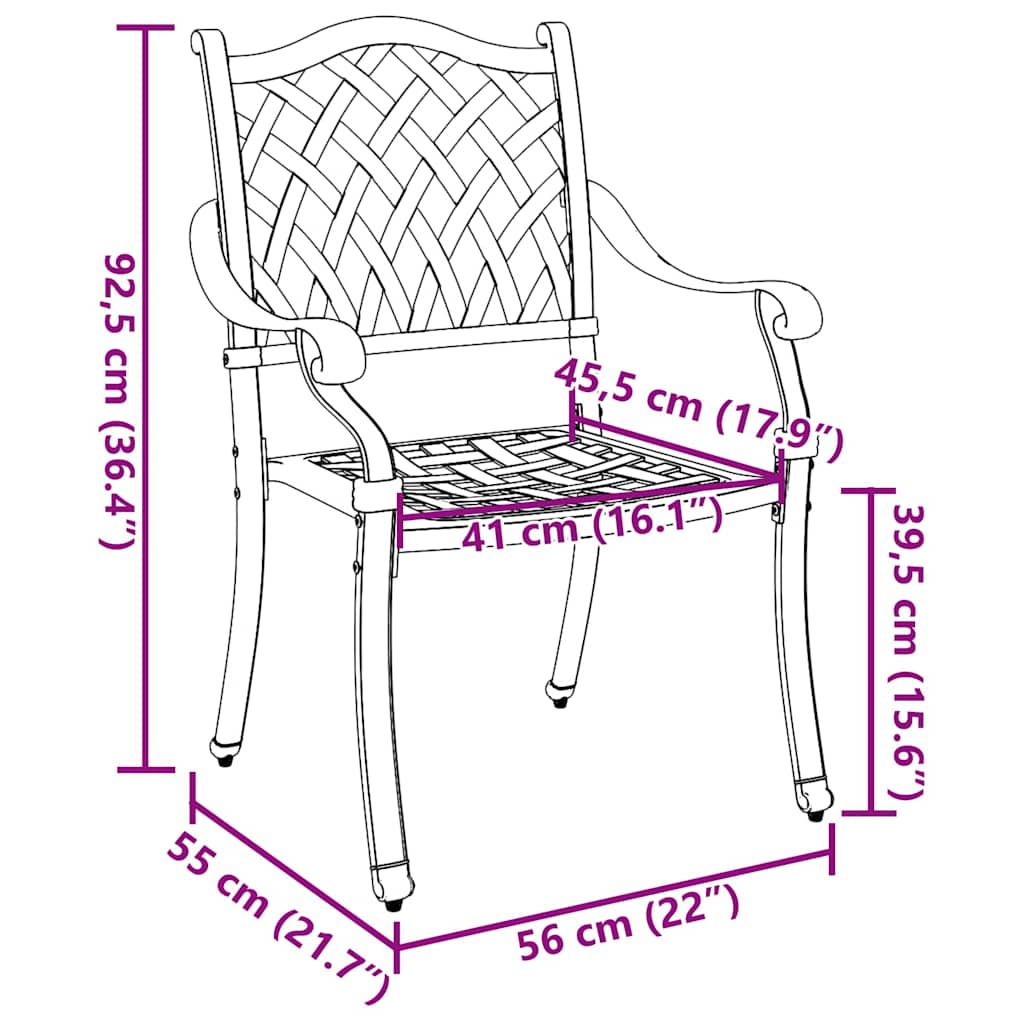 vidaXL Καρέκλα Κήπου 2 pcs Μπρονζέ 56 x 55 x 92.5εκ Αλουμίνιο