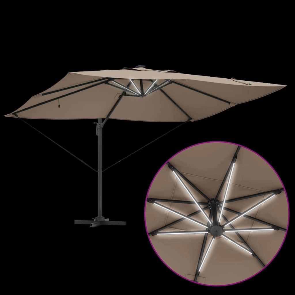 vidaXL Ομπρέλα ηλίου με φώτα λωρίδας LED Taupe 352 x 251 x 265 εκ.