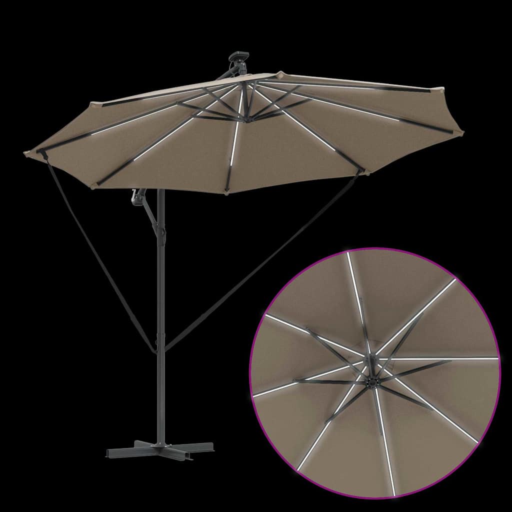 vidaXL Ομπρέλα ηλίου με φώτα λωρίδας LED Taupe 294 x 294 x 248 cm