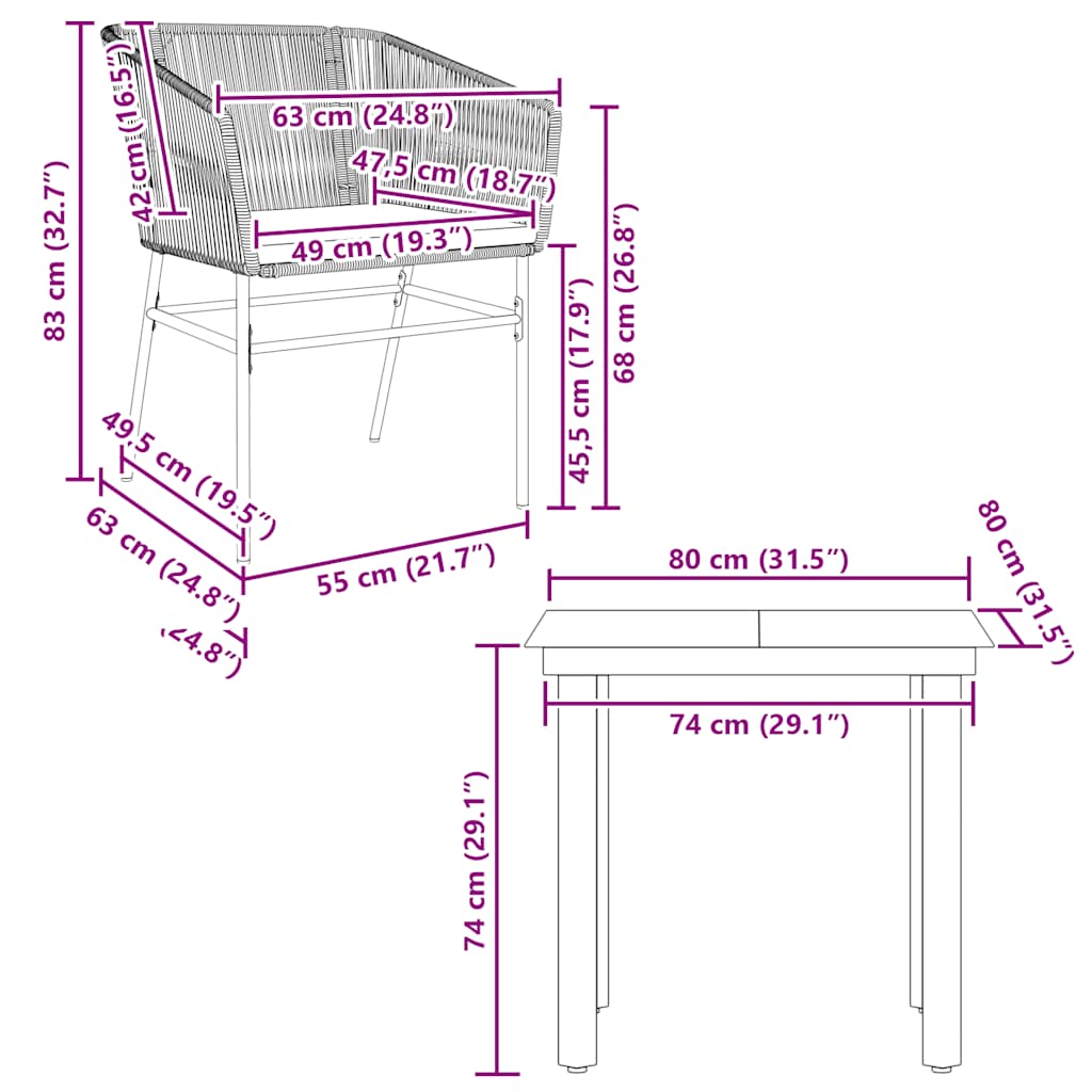 vidaXL Σετ Τραπεζαρίας Κήπου 3τεμ. Μαύρο Συνθ.Ρατάν/Γυαλί με Μαξιλάρια