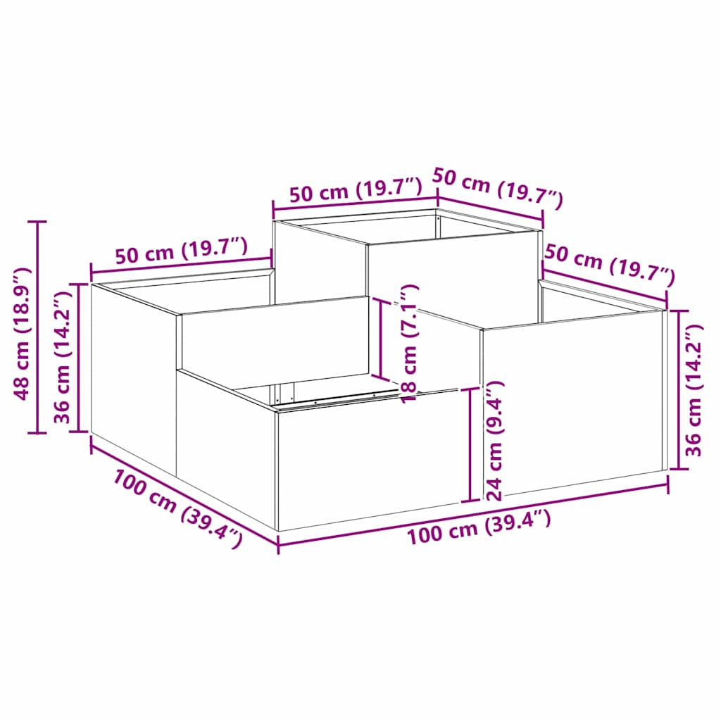 vidaXL Γλάστρα Κήπου Μαύρο 100 x 100 x 48 εκ. Ατσάλι