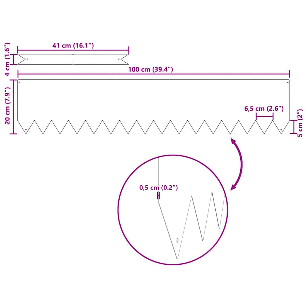 vidaXL Περίγραμμα γκαζόν 10 pcs Ασημί 100 x 0.05 x 20 εκ