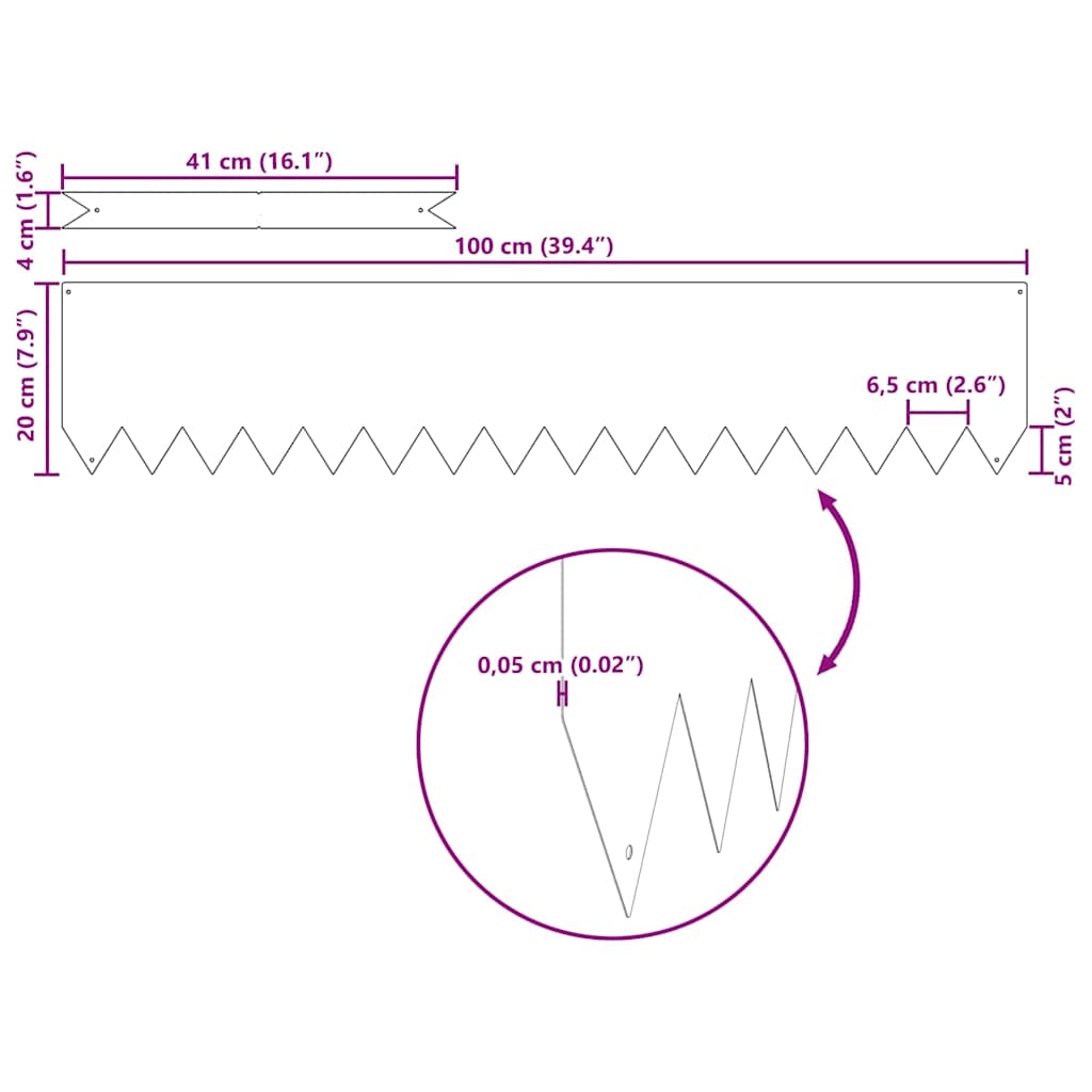 vidaXL Περίγραμμα γκαζόν 20 pcs Καφέ 100 x 0.05 x 20 εκ