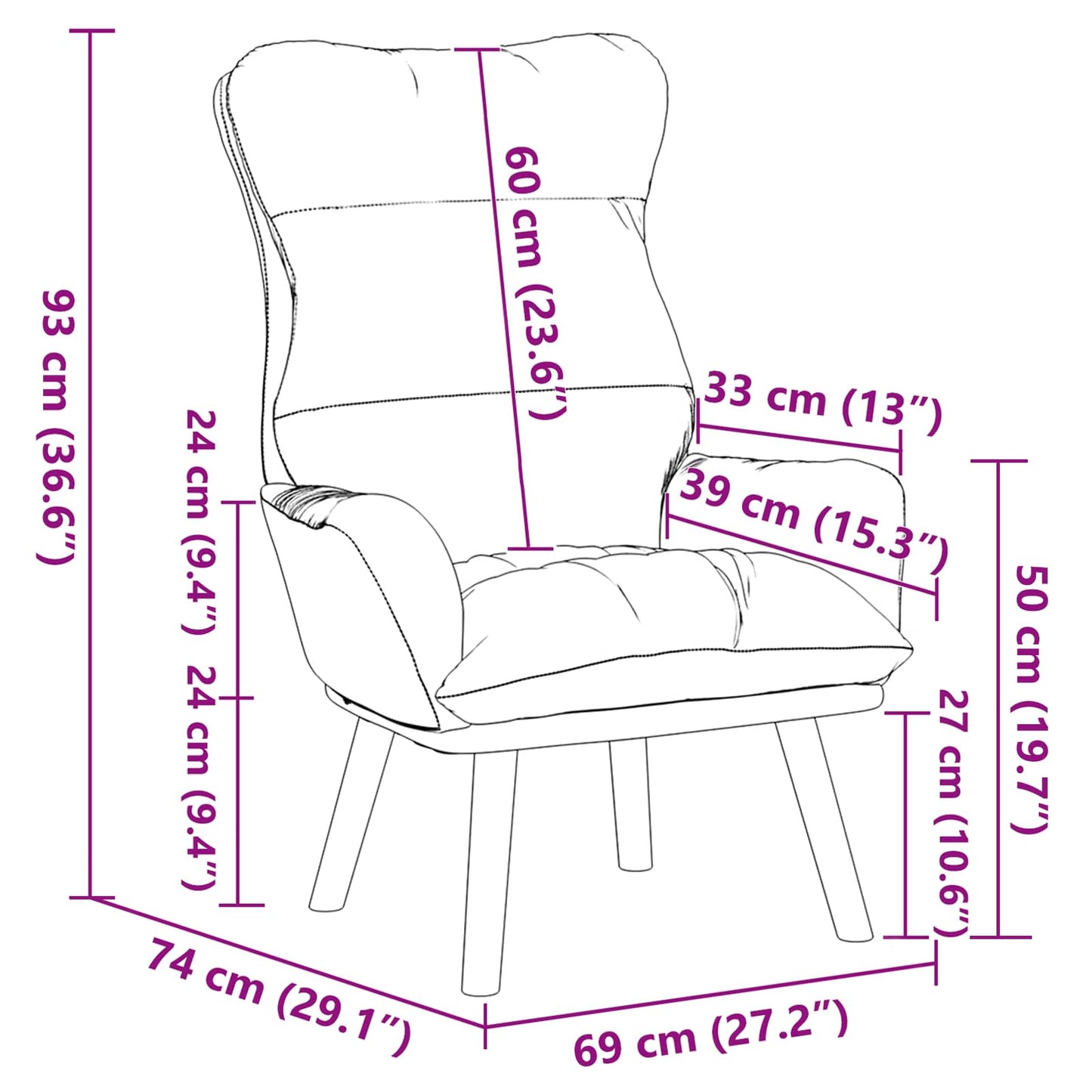 vidaXL Πολυθρόνα Μπλε 69 x 74 x 93 εκ. Βελούδο