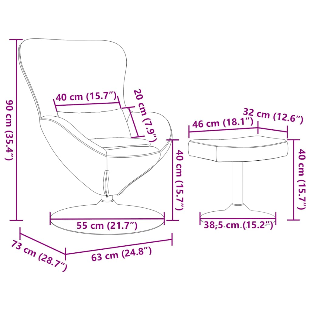 vidaXL Αυγό Καρέκλα με Σκαμνί Σκούρο Γκρι 63 x 73 x 90 εκ Βελούδο