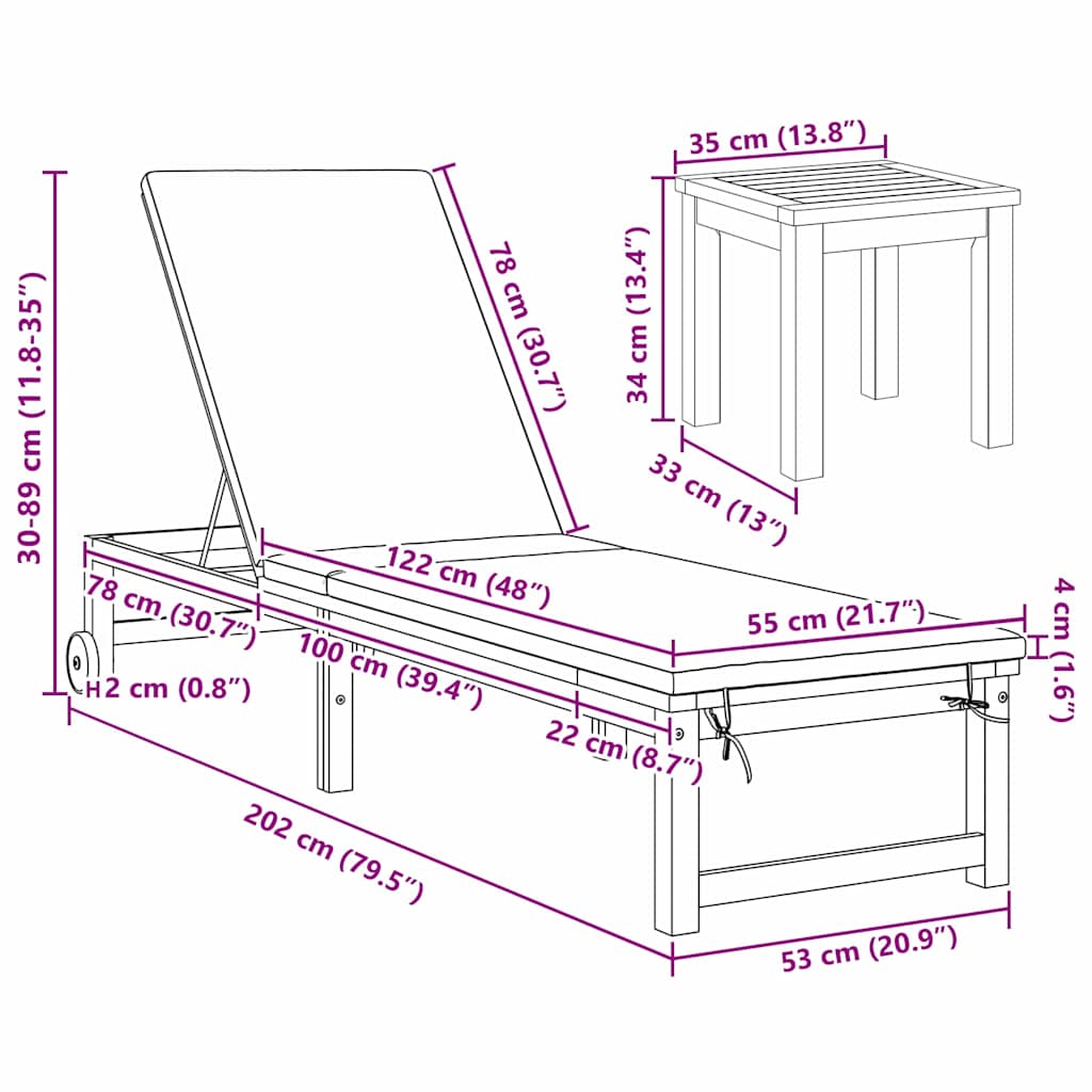 vidaXL Ξαπλώστρα 1-πρόσωπο Καφέ 53 x 202 x 89εκ Μασίφ ξύλο ακακίας