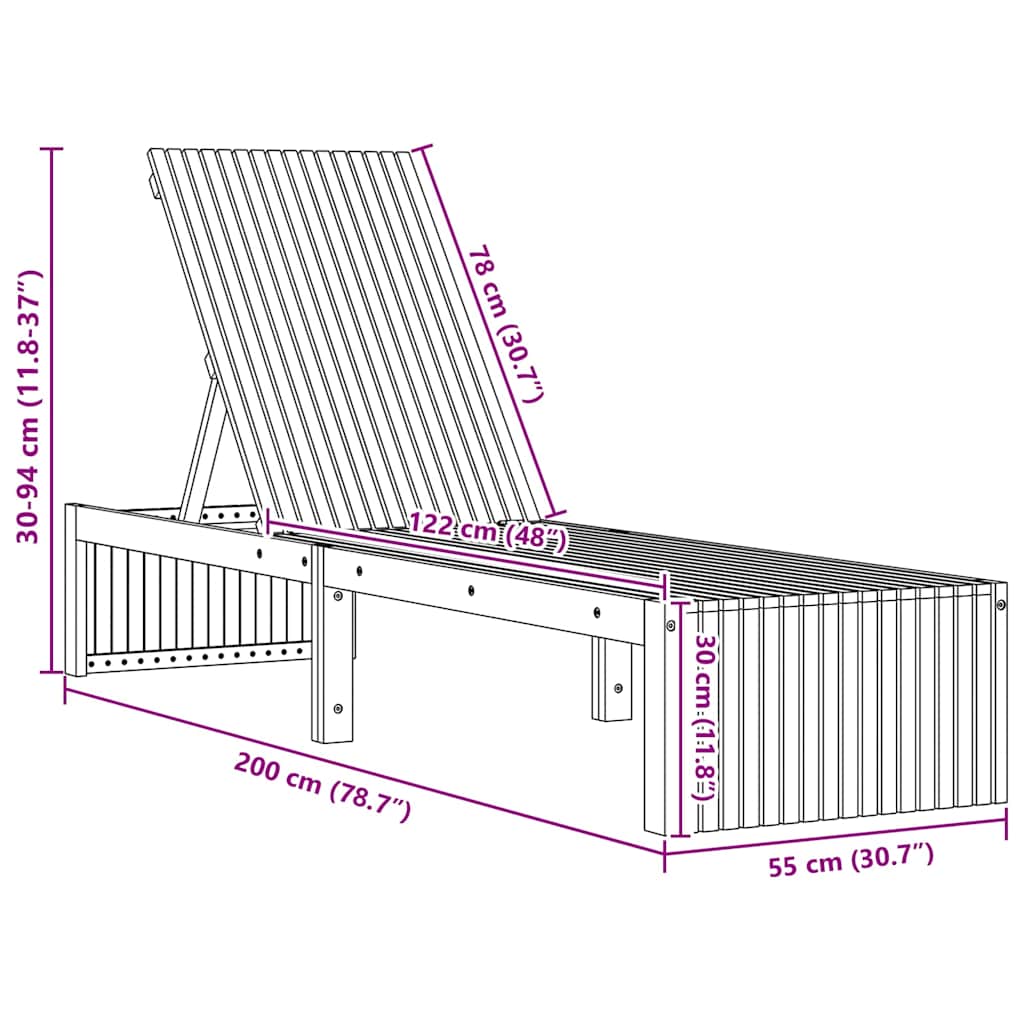 vidaXL Ξαπλώστρα 1-πρόσωπο Καφέ 200 x 55 x 94εκ Μασίφ ξύλο ακακίας
