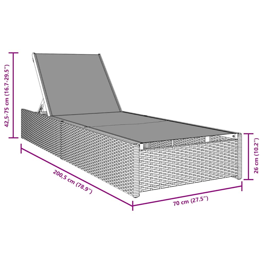 vidaXL Ξαπλώστρα Γκρι 60x200x27 εκ. Συνθετικό ρατάν