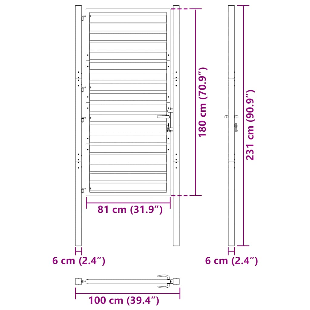 vidaXL Πόρτα Κήπου με Κλείδωμα Μαύρη 100x180 εκ. από Αλουμίνιο