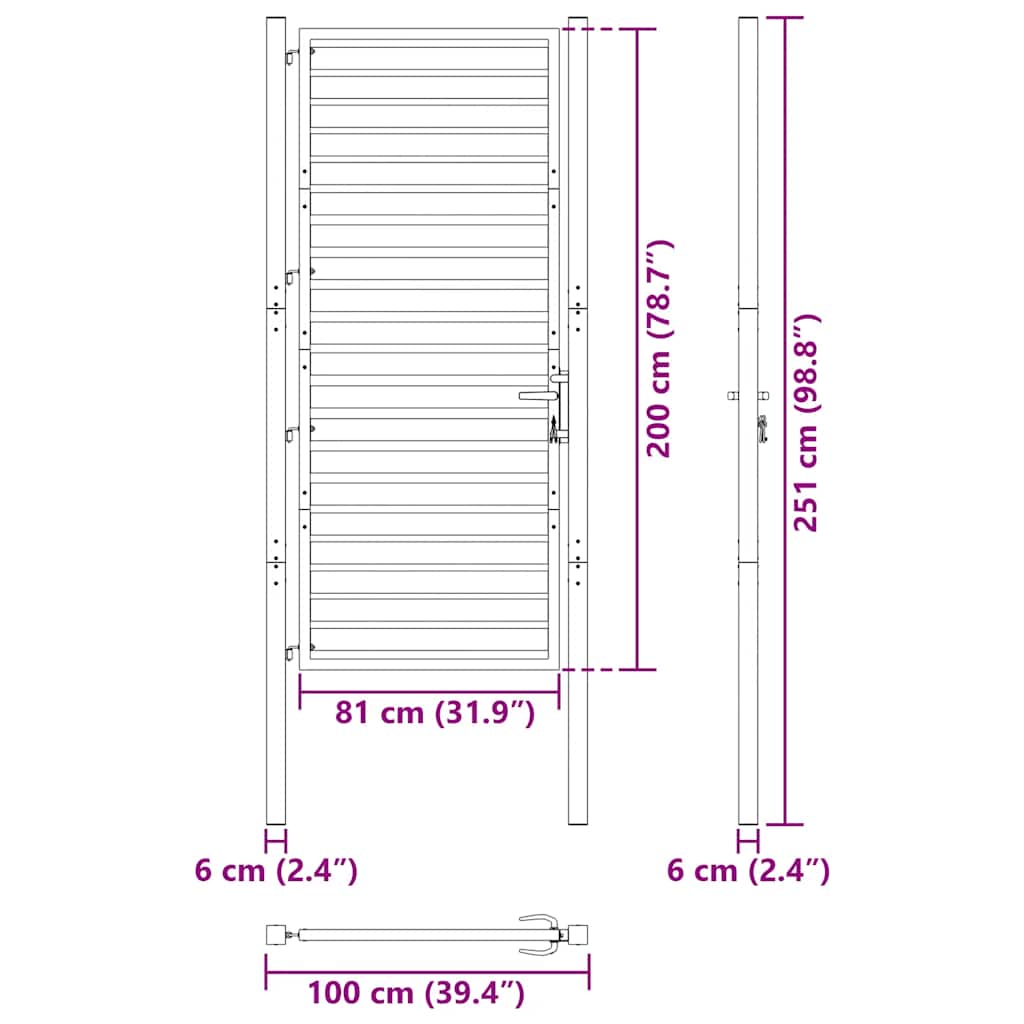 vidaXL Πόρτα Κήπου με Κλείδωμα Μαύρη 100x200 εκ. από Αλουμίνιο
