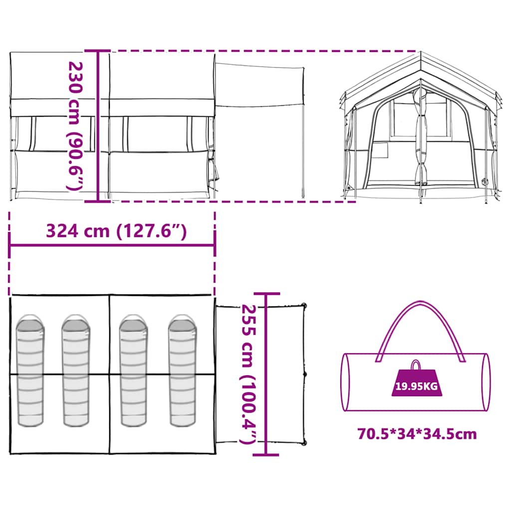 vidaXL Οικογενειακή Σκηνή Γκρι και Πορτοκαλί 324 x 255 x 230 cm